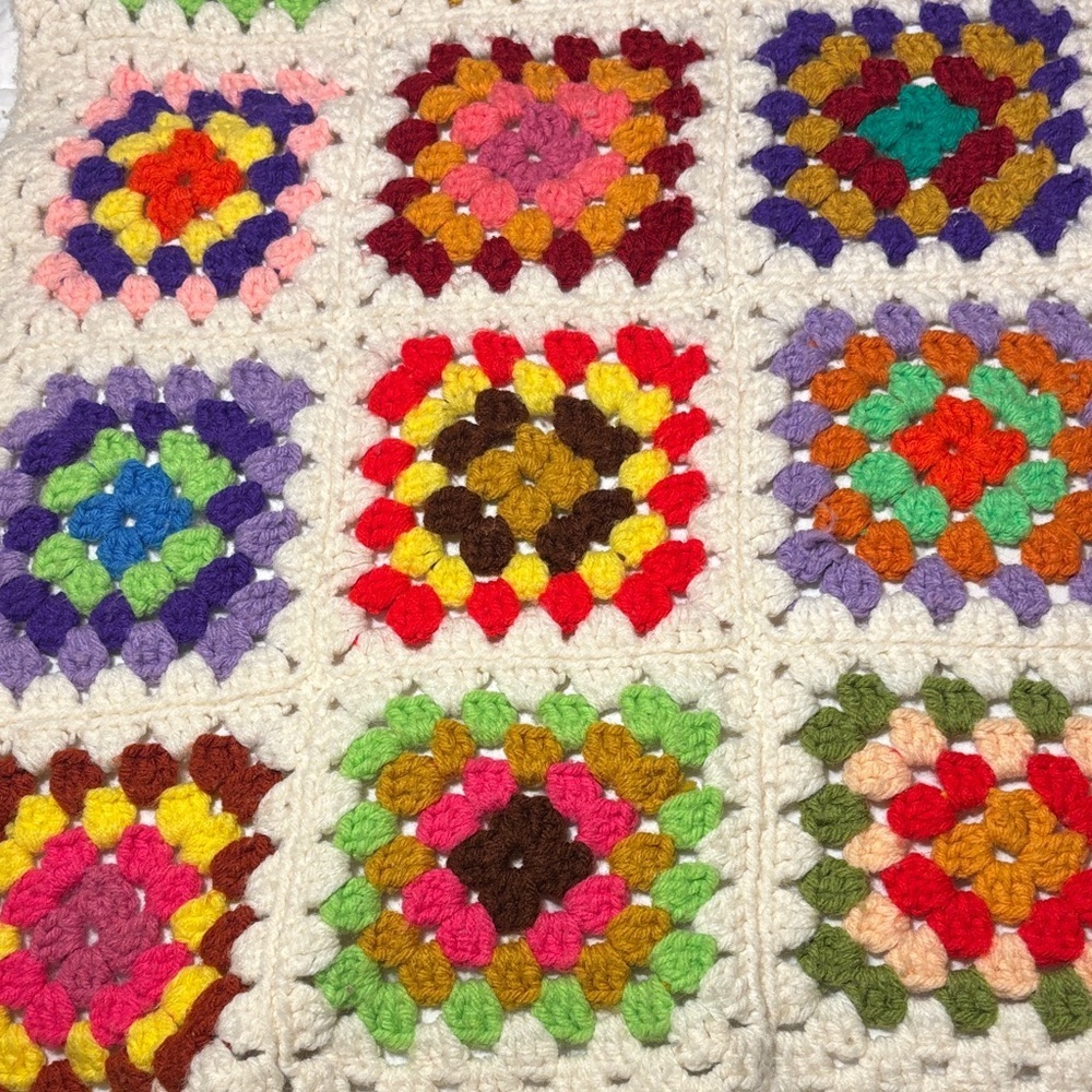 Vintage Crochet Granny Square Blanket - Picture 2 of 7